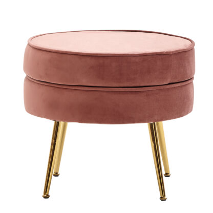 Sitzhocker Samt Pink 51x46x51 cm Fußhocker Rund Gepolstert | Polsterhocker Groß Ottomane für Sofa | Beinablage Stoff für Relaxsessel Wohnzimmer