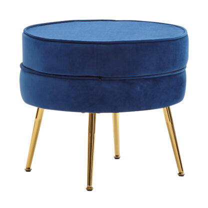Sitzhocker Samt Blau 51x46x51 cm Fußhocker Rund Gepolstert | Polsterhocker Groß Ottomane für Sofa | Beinablage Stoff für Relaxsessel Wohnzimmer
