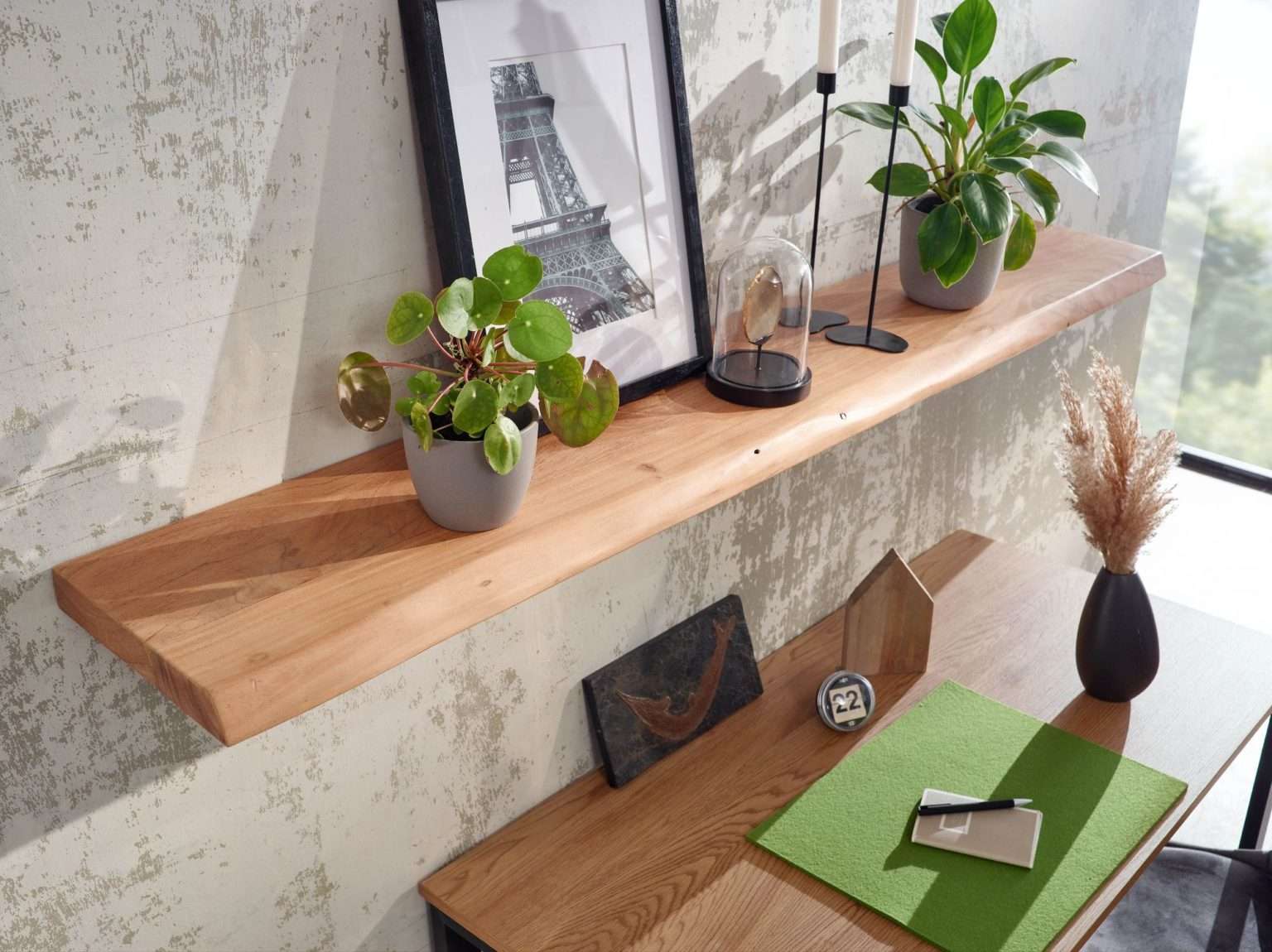 Tømmermann Schweberegal Massivholz Eiche Mit Baumkante - 90cm Bücherregal Natur