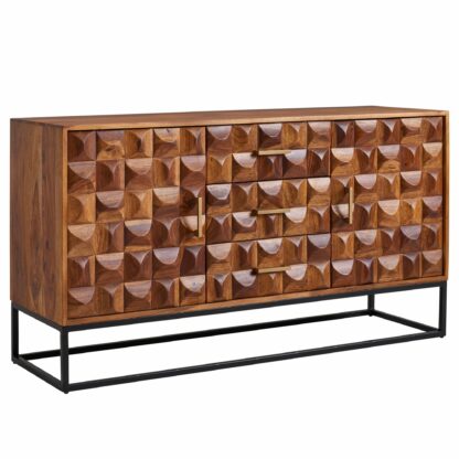 Sideboard 145x81x45 cm Sheesham Massivholz / Metall Anrichte | Kommode mit zwei Türen | Kommodenschrank Holz Industrial | Standschrank Wohnzimmer mit Schubladen