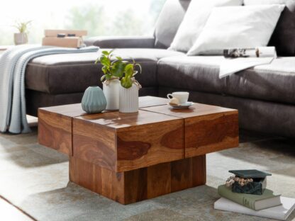 5x30 cm Sheesham Massivholz Sofatisch Quadratisch | Design Wohnzimmertisch Kaffeetisch Massiv | Kleiner Tisch Wohnzimmer Modern