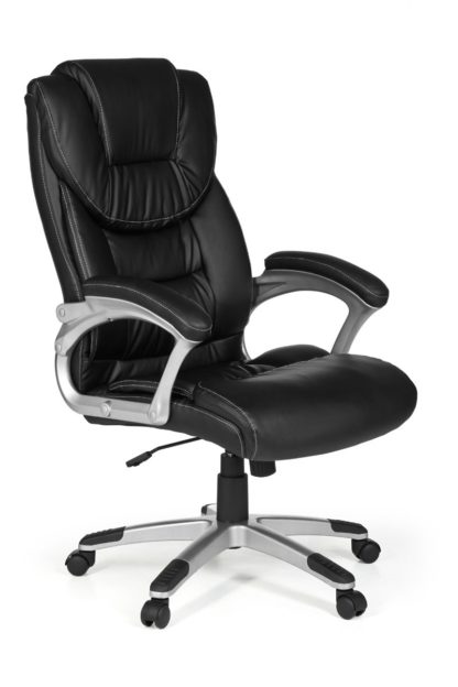 Bürostuhl Madrid Kunstleder Schwarz ergonomisch mit Kopfstütze | Design Chefsessel Schreibtischstuhl mit Wippfunktion | Drehstuhl hohe Rücken-Lehne X-XL 120 kg
