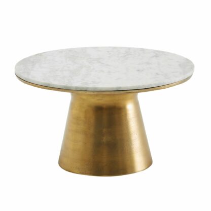 Couchtisch Echter Marmor Weiß 60x60x34 cm Sofatisch Metall Gold | Design Wohnzimmertisch Rund | Kleiner Kaffeetisch Modern | Beistelltisch Anstelltisch Wohnzimmer