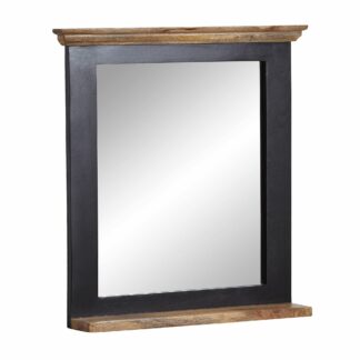 Badezimmerspiegel Mango Massivholz Schwarz 73x78x15 cm Design Wandspiegel | Moderner Hängespiegel Badspiegel mit Ablage | Spiegel Bad Wand Modern
