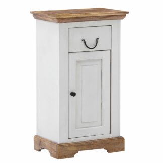Badezimmerschrank Mango Massivholz Weiß 47x80x32 cm Badschrank Stehend | Badregal Schmal mit Schublade und Tür | Kleiner Mehrzweckschrank Badezimmer
