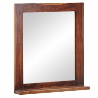 Badezimmerspiegel Sheesham Massivholz 68x78x13 cm Design Wandspiegel | Moderner Hängespiegel Badspiegel mit Ablage | Spiegel Bad Wand Modern