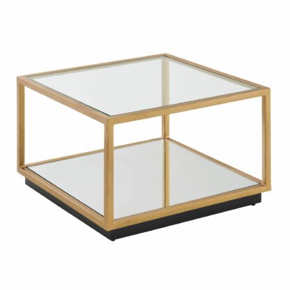 Couchtisch Glas Metall 55x55x36 cm Sofatisch Gold Verspiegelt | Design Wohnzimmertisch Quadratisch | Kleiner Kaffeetisch Modern Spiegelglas | Beistelltisch Anstelltisch Wohnzimmer