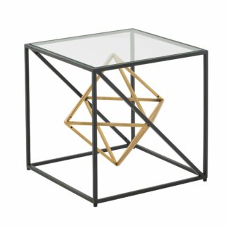 Couchtisch Glas Metall 46x46x46 cm Sofatisch Schwarz Gold | Design Wohnzimmertisch Quadratisch | Kleiner Kaffeetisch Modern | Beistelltisch Anstelltisch Wohnzimmer Würfel