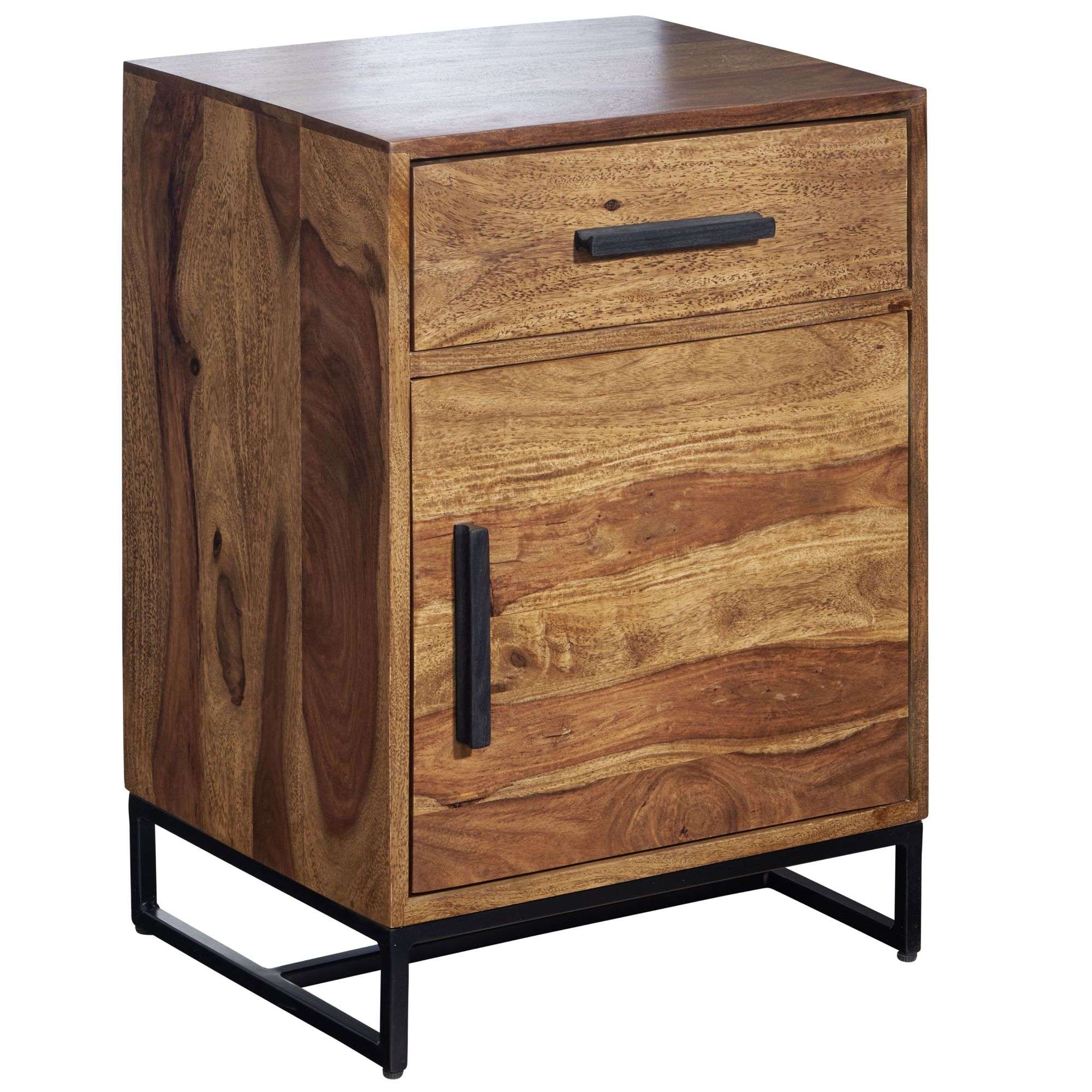 Wohnling Nachttisch Sheesham Massivholz / Metall 45x35x65 cm Nachtschrank Boxspringbett | Design Nachtkonsole mit Schublade und Tür | Nachtkommode Industrial mit Stauraum