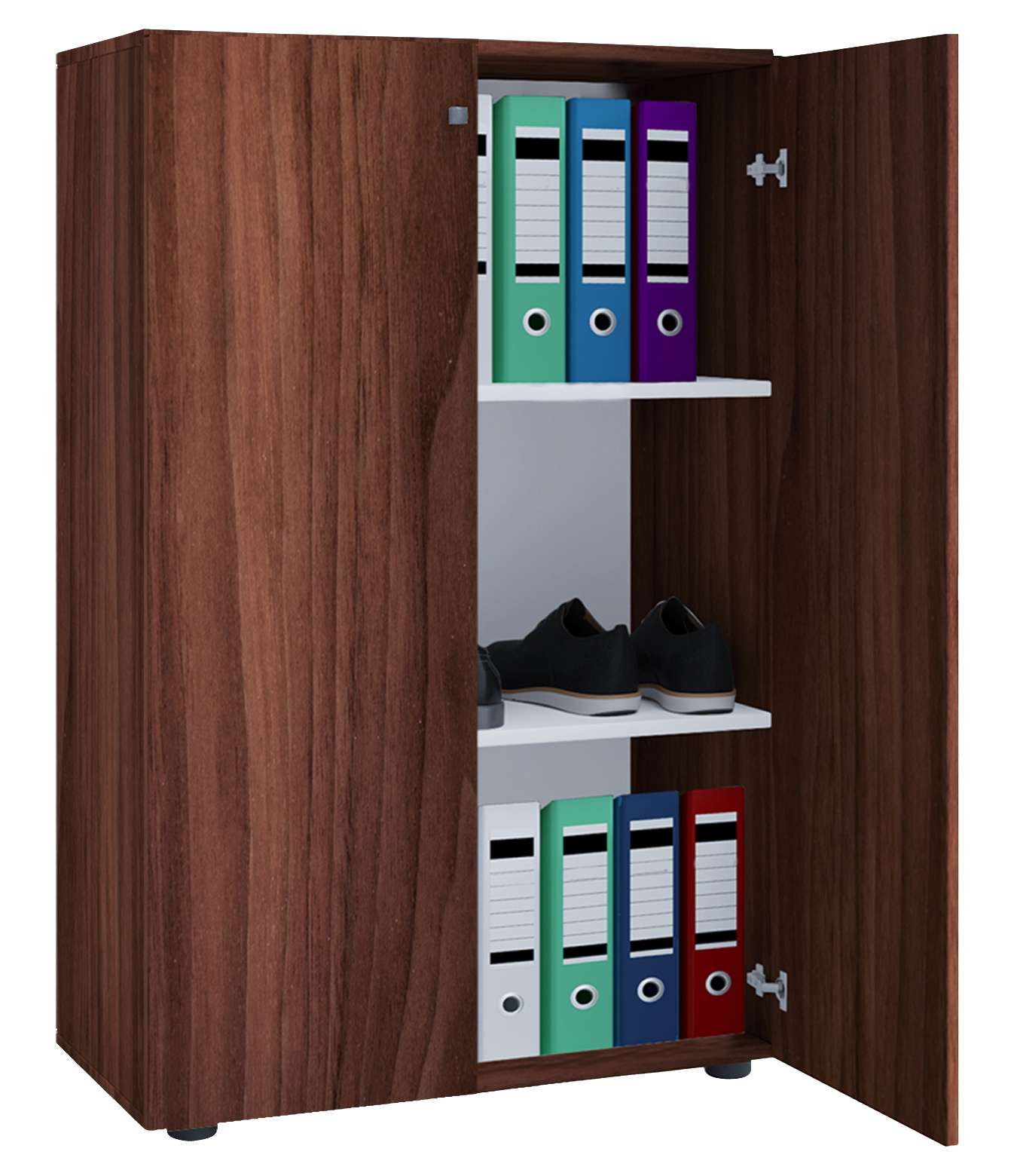 Büroschrank VCM Lona XL mit Drehtüren - Kern-Nussbaum Weiß