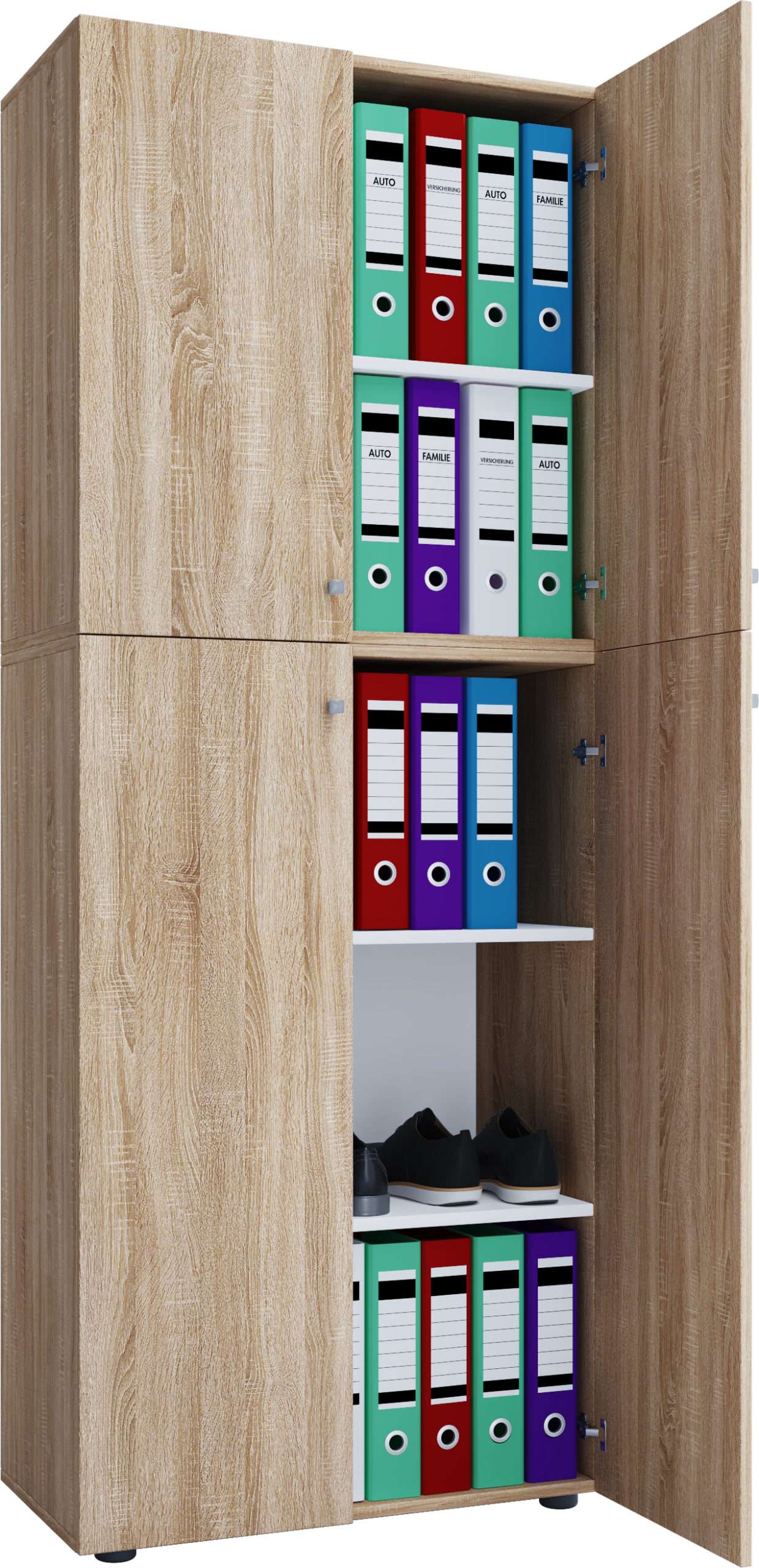 Büroschrank VCM Lona XXL mit Drehtüren - Sonoma-Eiche Kern-Nussbaum